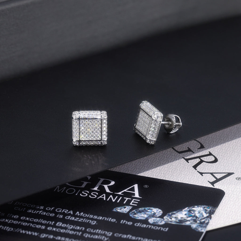 Blocc Moissanite Pavé Stud Earrings in Sterling Silver