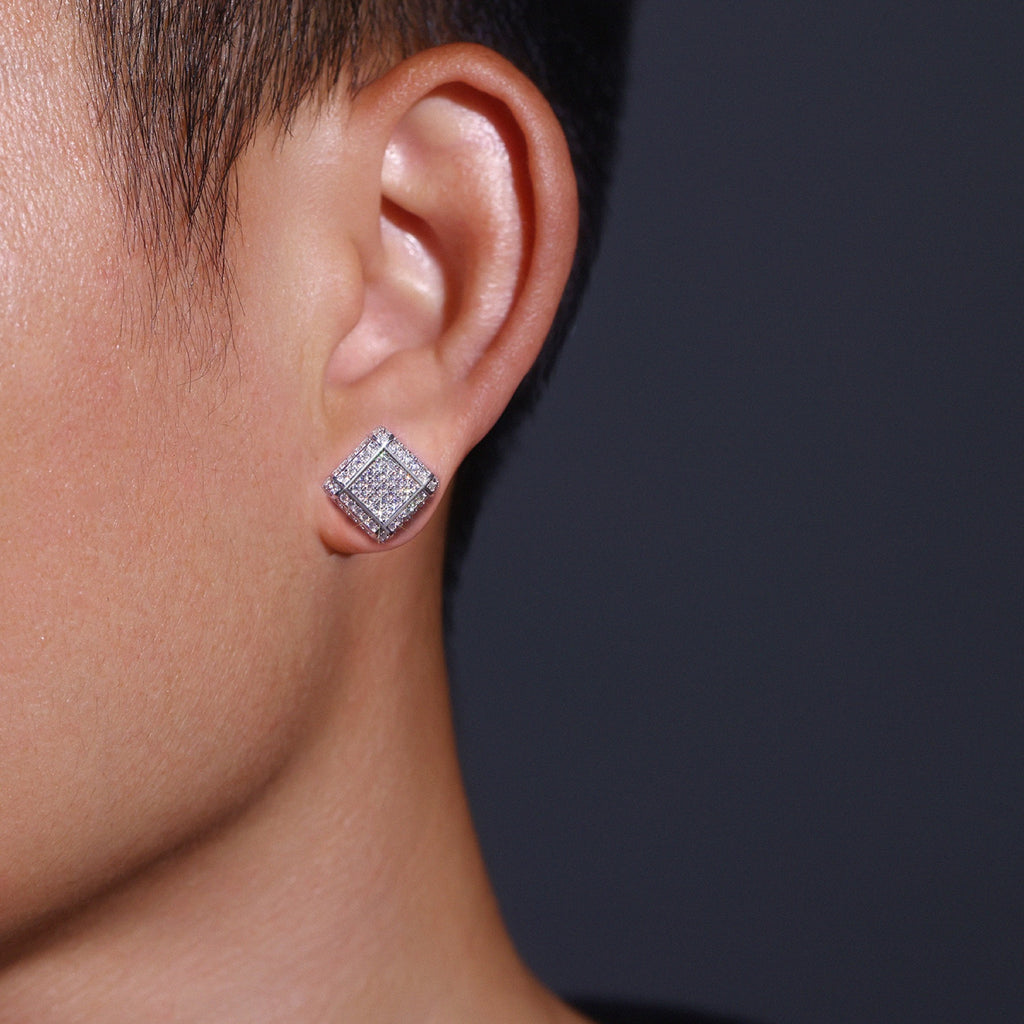 Blocc Moissanite Pavé Stud Earrings in Sterling Silver