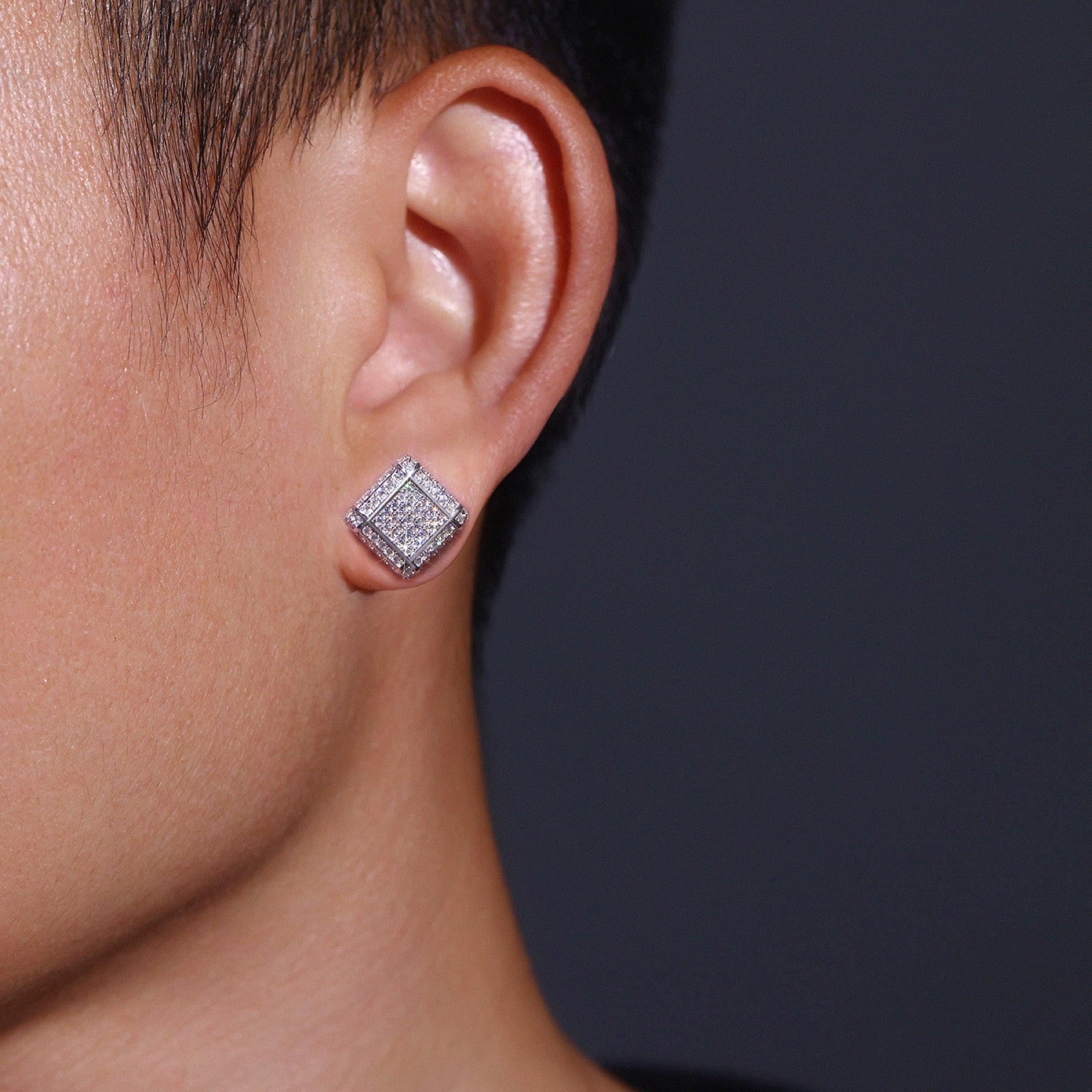 Blocc Moissanite Pavé Stud Earrings in Sterling Silver