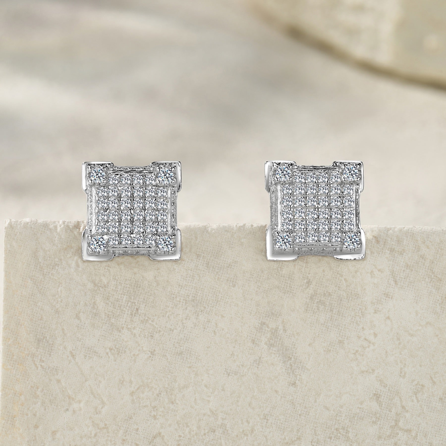 Cubis Moissanite Pavé Stud Earrings in Sterling Silver
