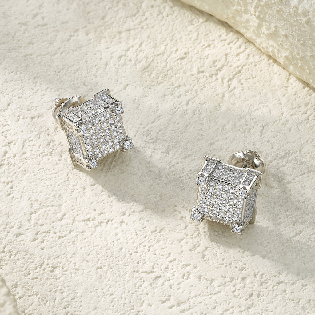 Cubis Moissanite Pavé Stud Earrings in Sterling Silver