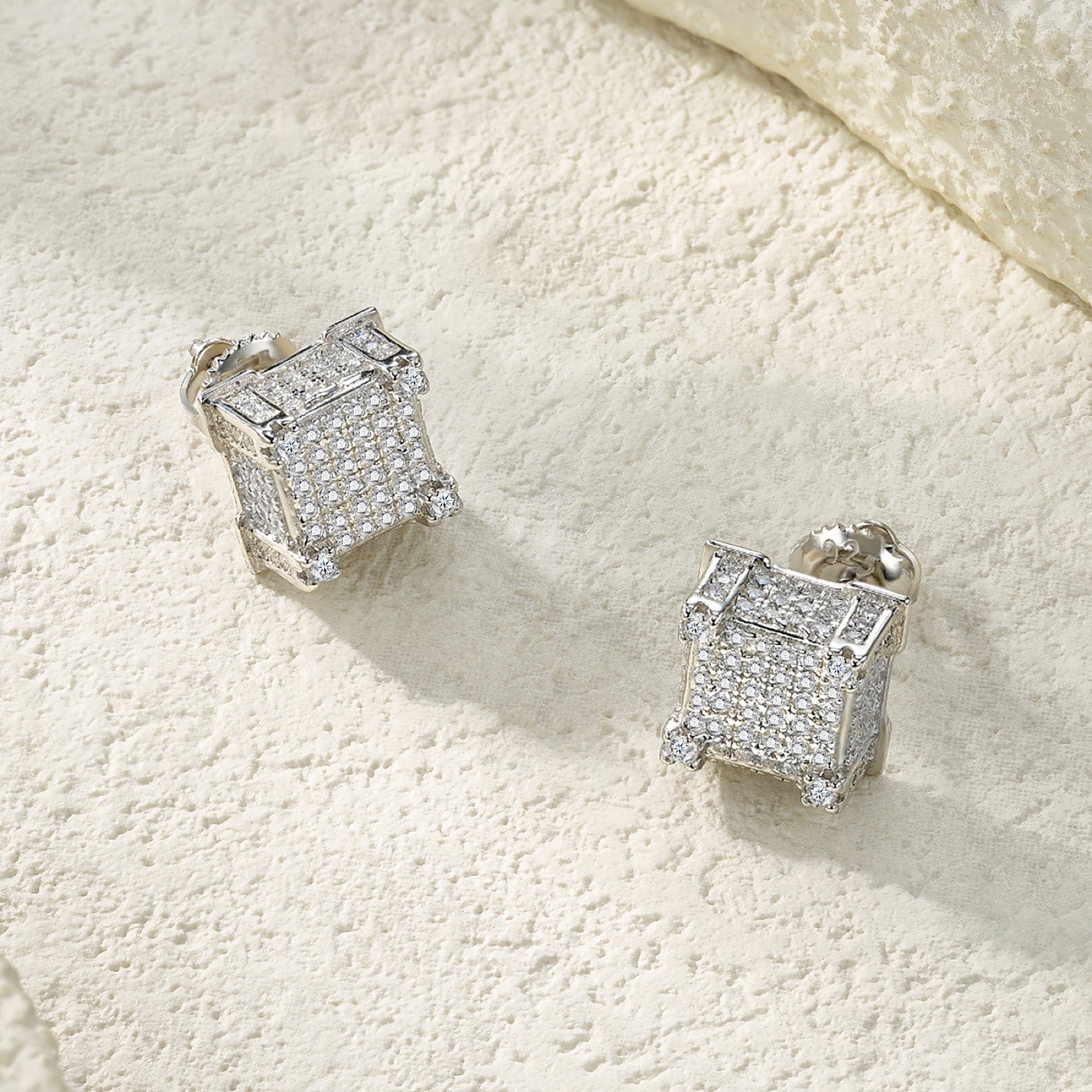 Cubis Moissanite Pavé Stud Earrings in Sterling Silver