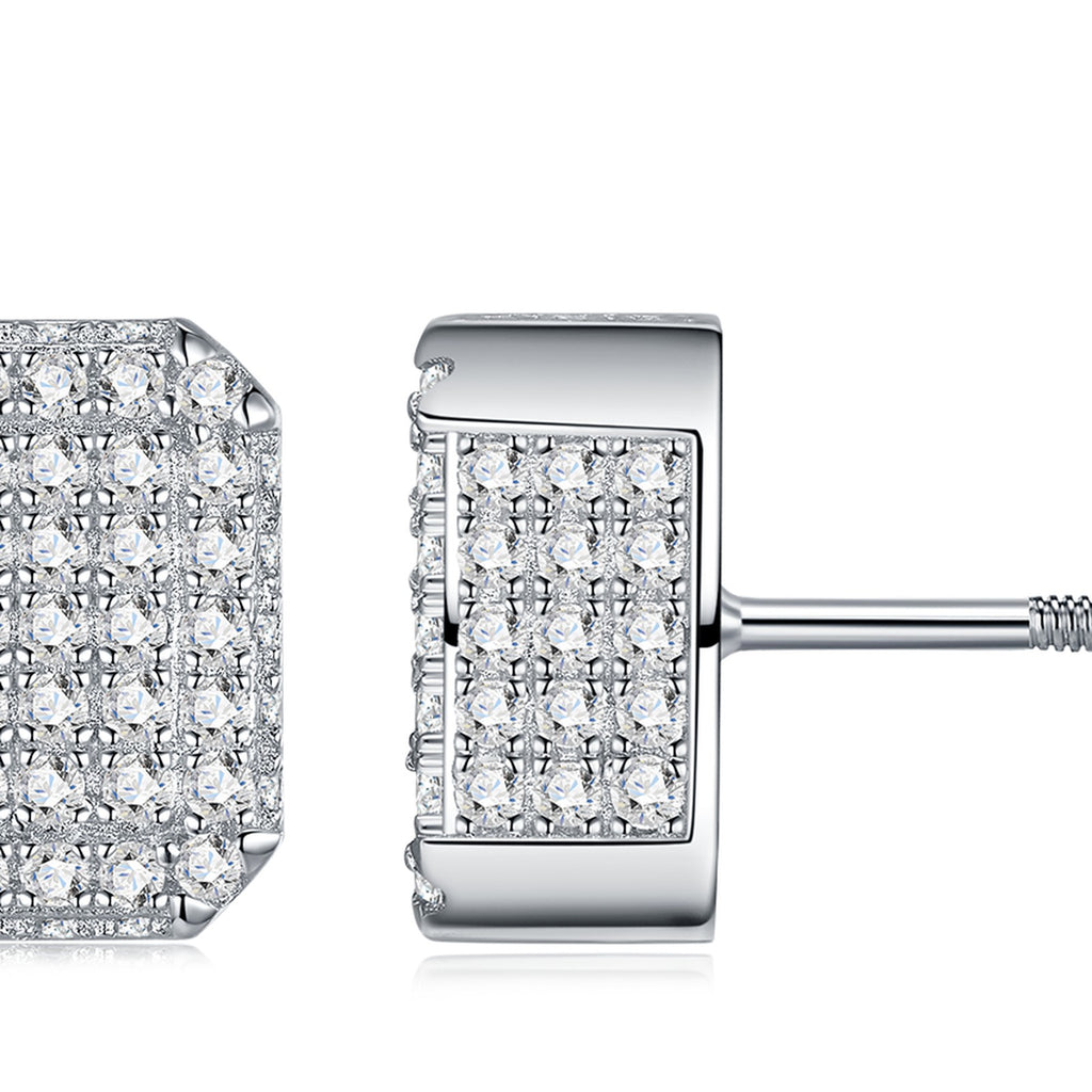 Tile Moissanite Pavé Stud Earrings in Sterling Silver — detail