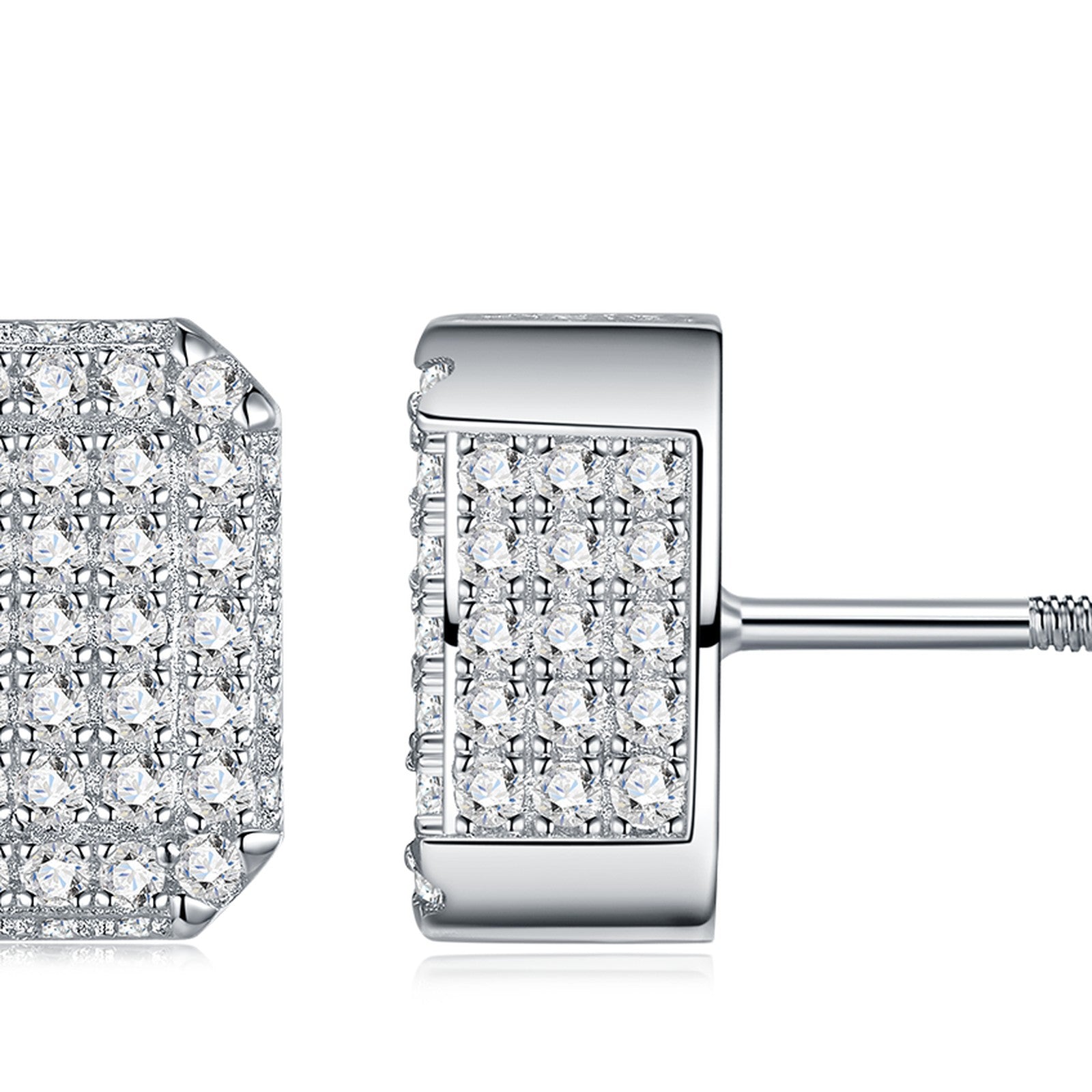 Tile Moissanite Pavé Stud Earrings in Sterling Silver — detail