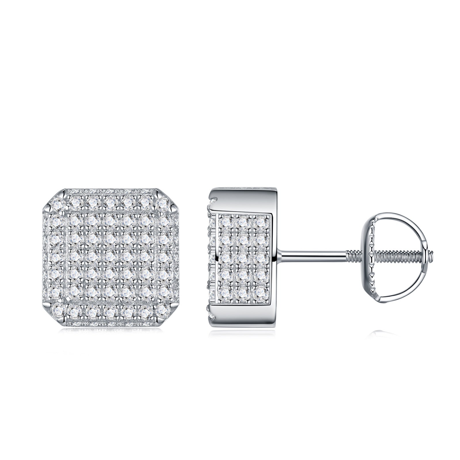 Tile Moissanite Pavé Stud Earrings in Sterling Silver