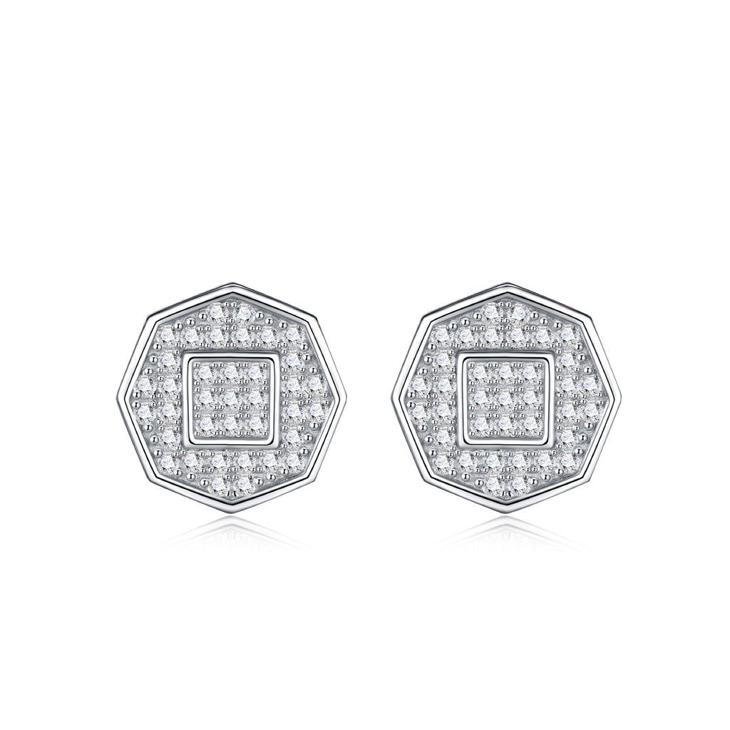 Octet Moissanite Pavé Stud Earrings in Sterling Silver