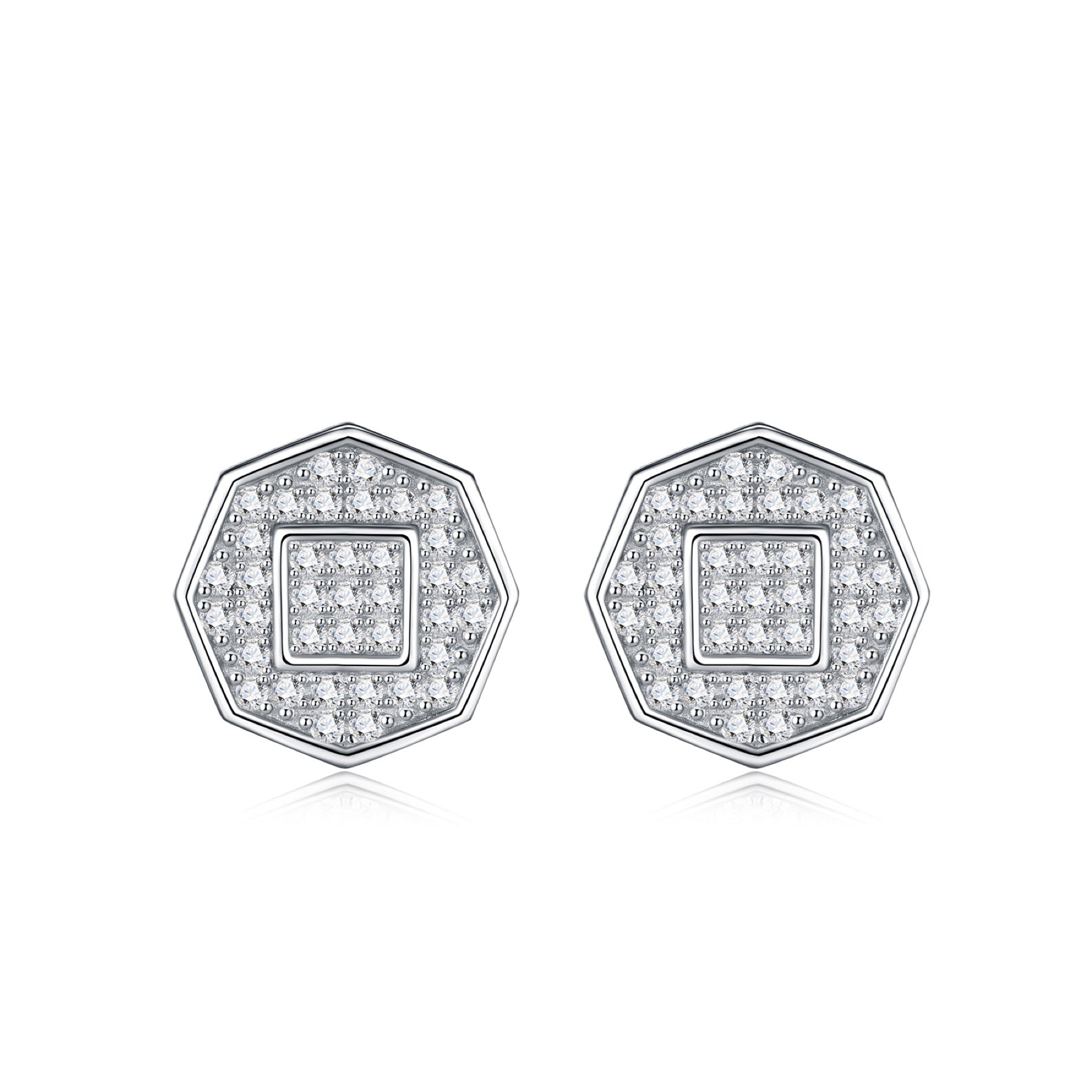 Octet Moissanite Pavé Stud Earrings in Sterling Silver