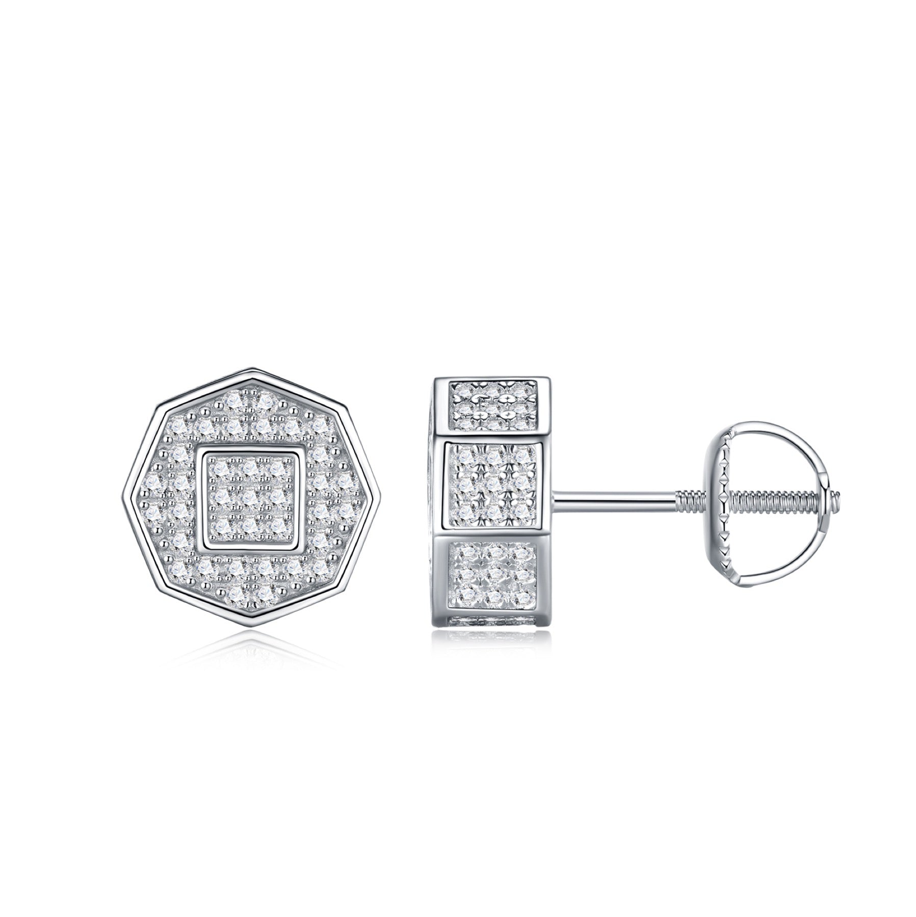 Octet Moissanite Pavé Stud Earrings in Sterling Silver