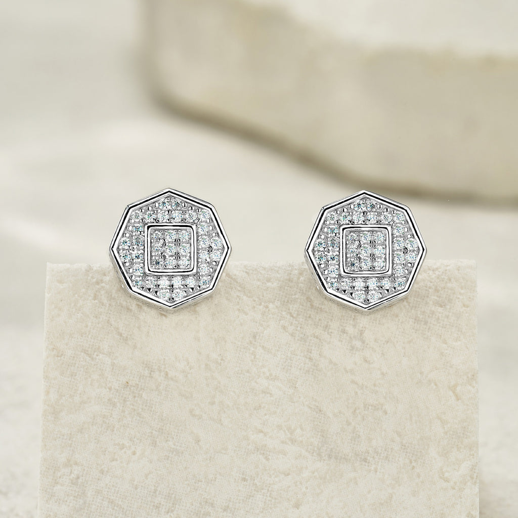 Octet Moissanite Pavé Stud Earrings in Sterling Silver
