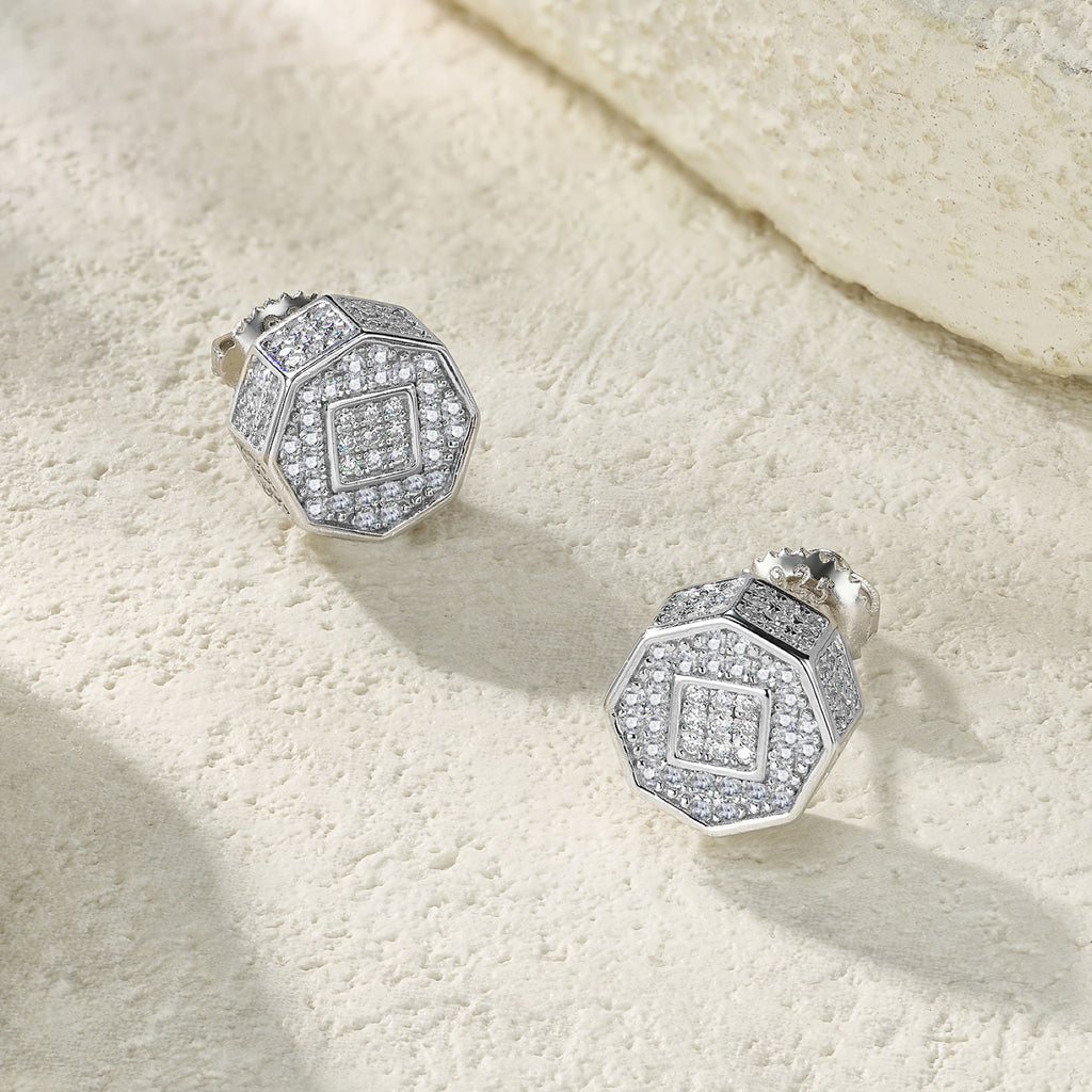 Octet Moissanite Pavé Stud Earrings in Sterling Silver