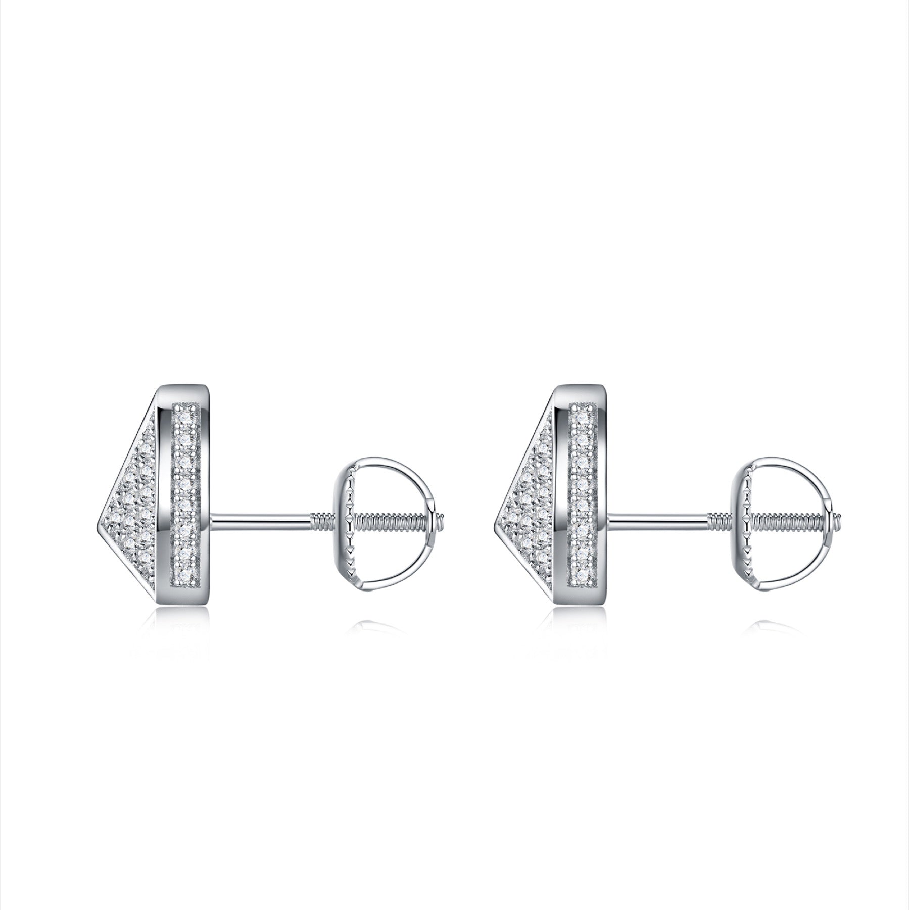 Trigon Moissanite Pavé Stud Earrings in Sterling Silver