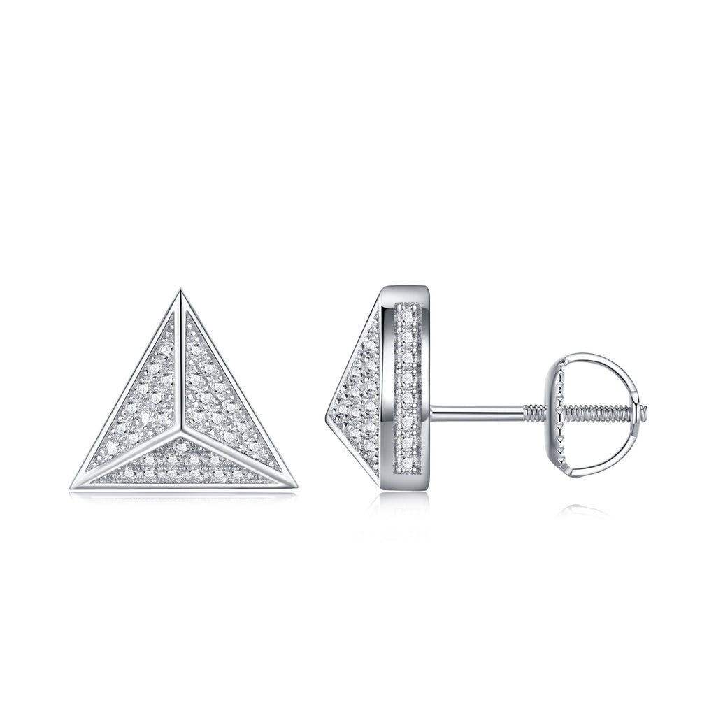 Trigon Moissanite Pavé Stud Earrings in Sterling Silver