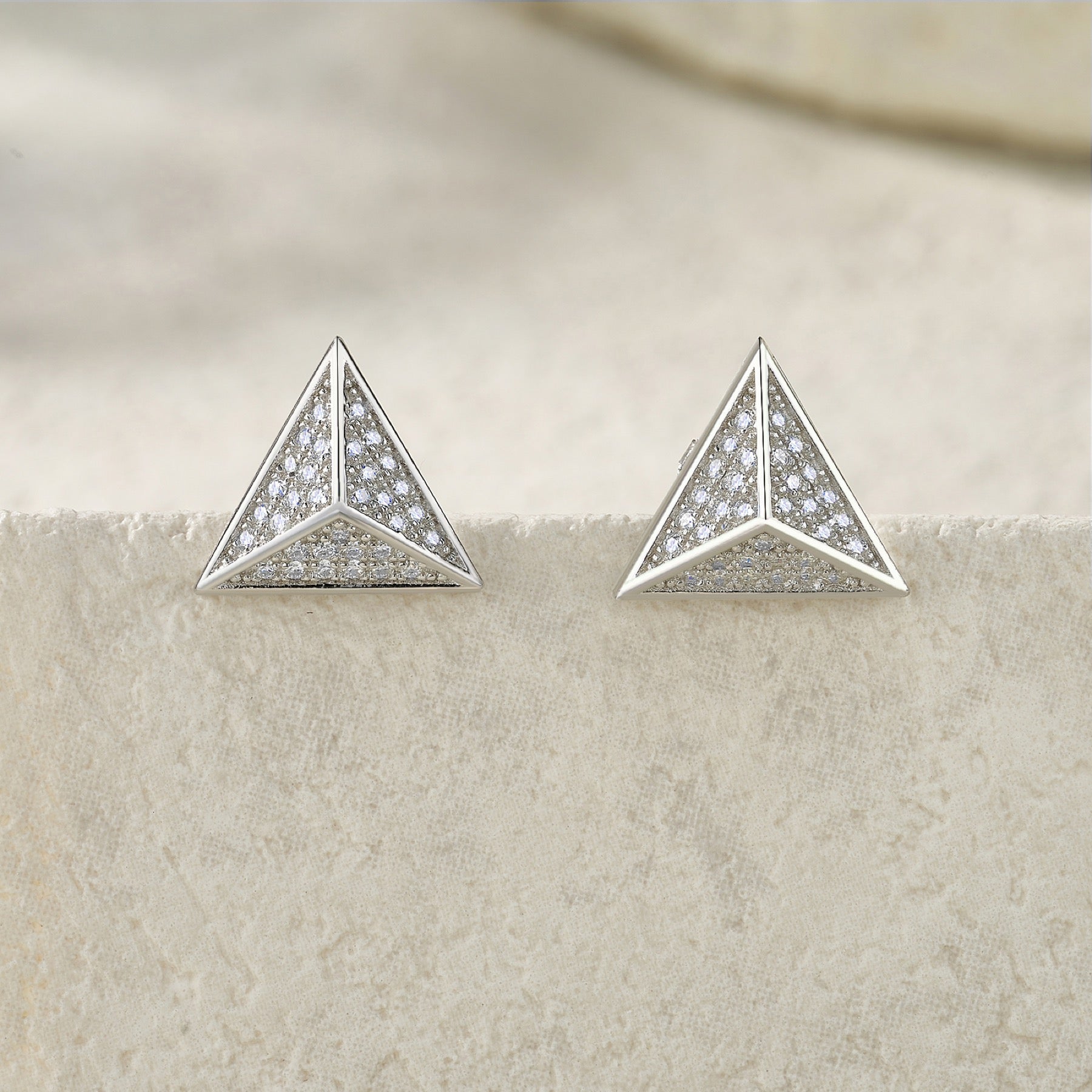Trigon Moissanite Pavé Stud Earrings in Sterling Silver