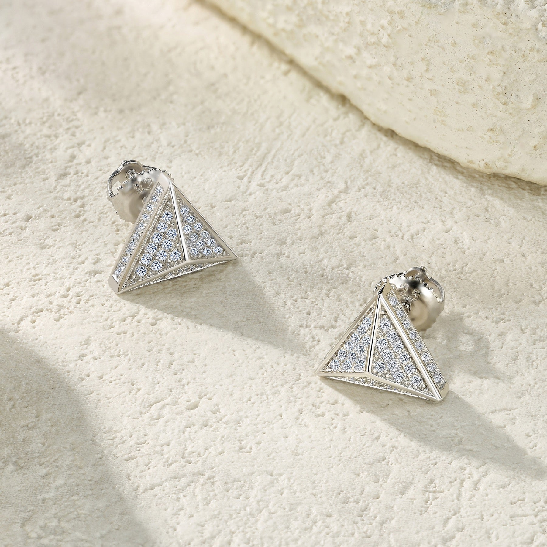Trigon Moissanite Pavé Stud Earrings in Sterling Silver