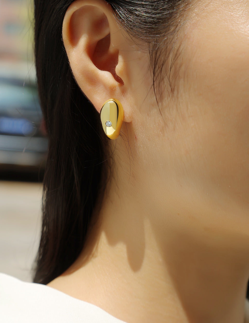 Bullion Moissanite Half-Hoop Stud Earrings in Gold-Tone Sterling Silver