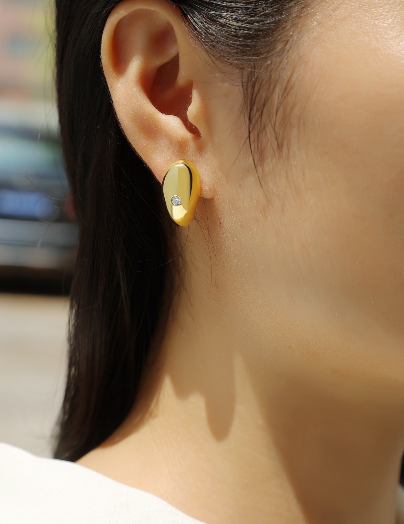 Bullion Moissanite Half-Hoop Stud Earrings in Gold-Tone Sterling Silver