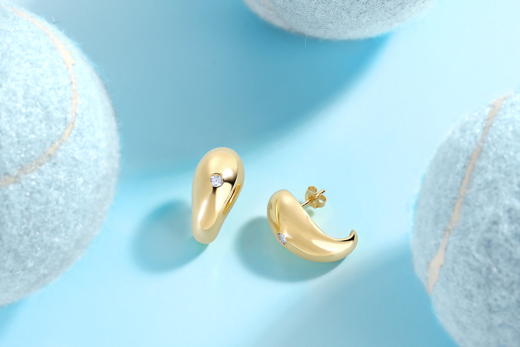Bullion Moissanite Half-Hoop Stud Earrings in Gold-Tone Sterling Silver