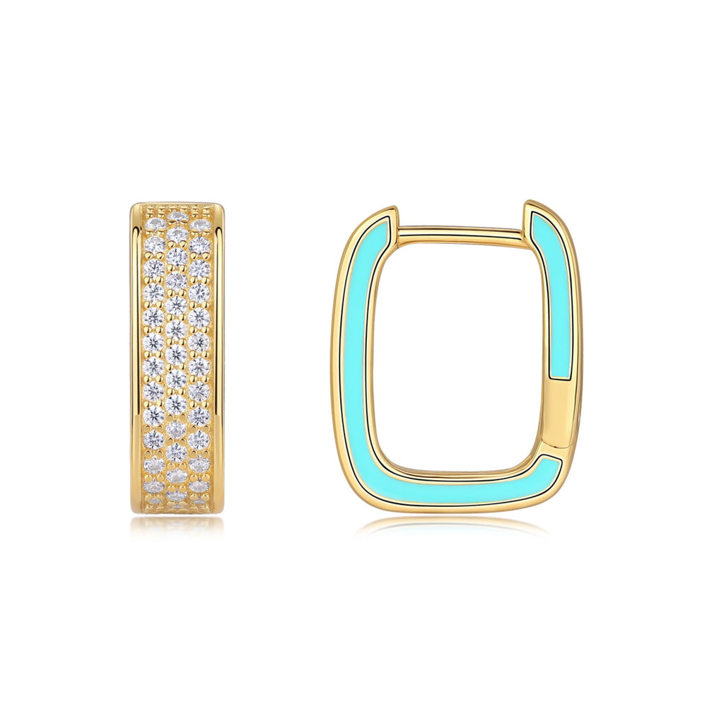 Riviera Moissanite Enamel Huggie Hoop Earrings in Gold-Tone Sterling Silver