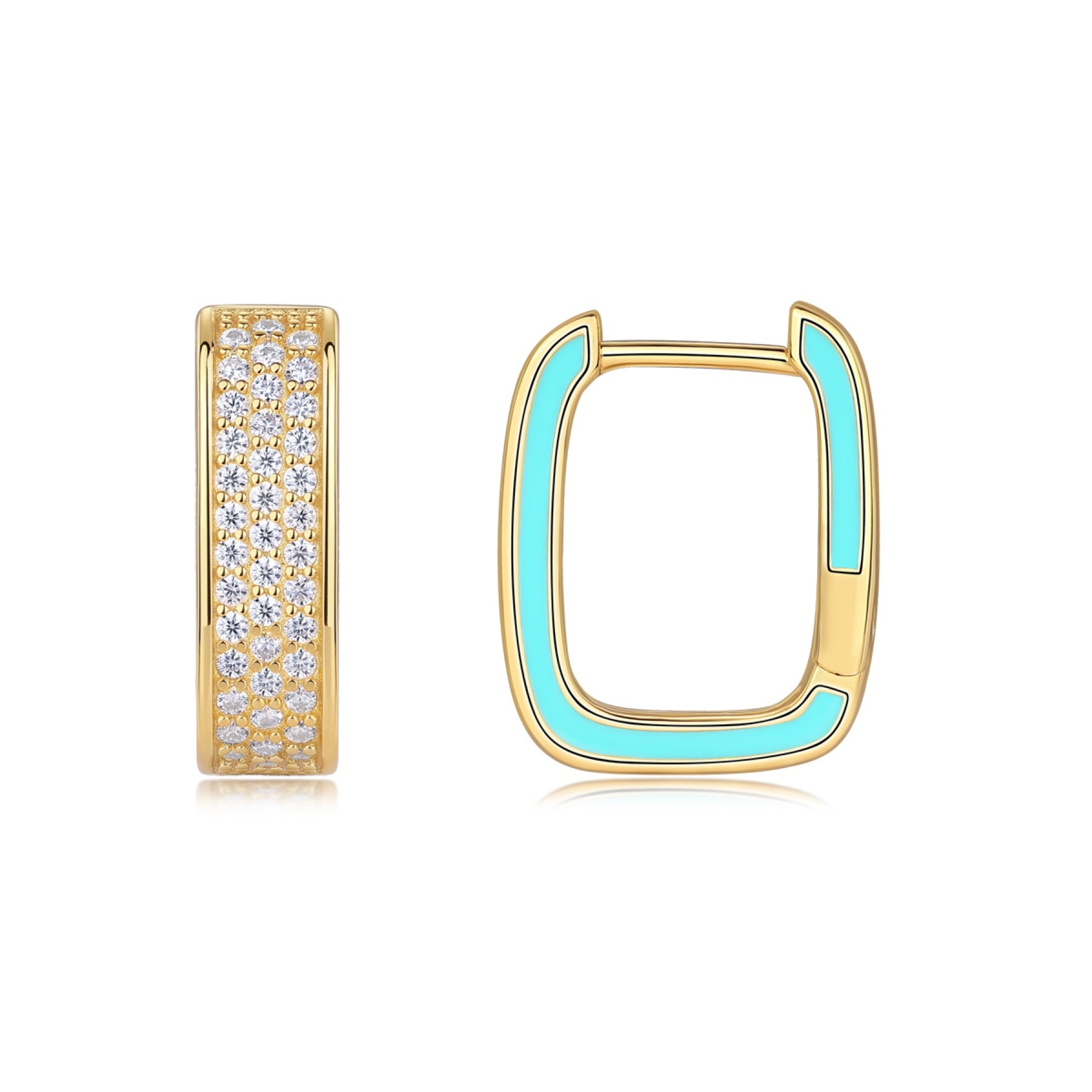 Riviera Moissanite Enamel Huggie Hoop Earrings in Gold-Tone Sterling Silver