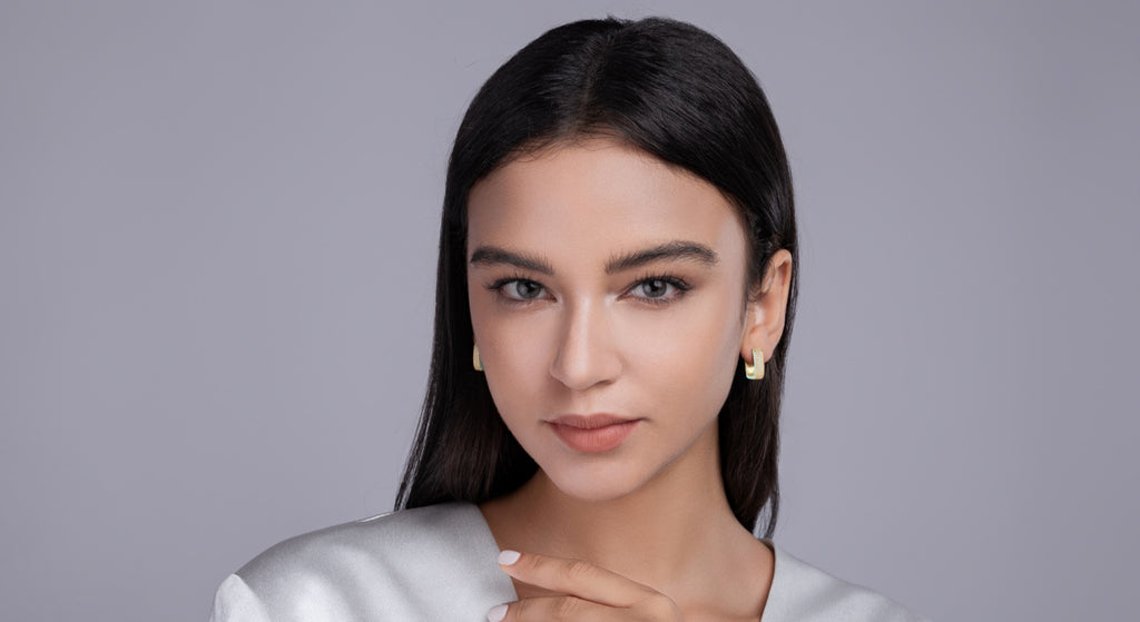 Riviera Moissanite Enamel Huggie Hoop Earrings in Gold-Tone Sterling Silver