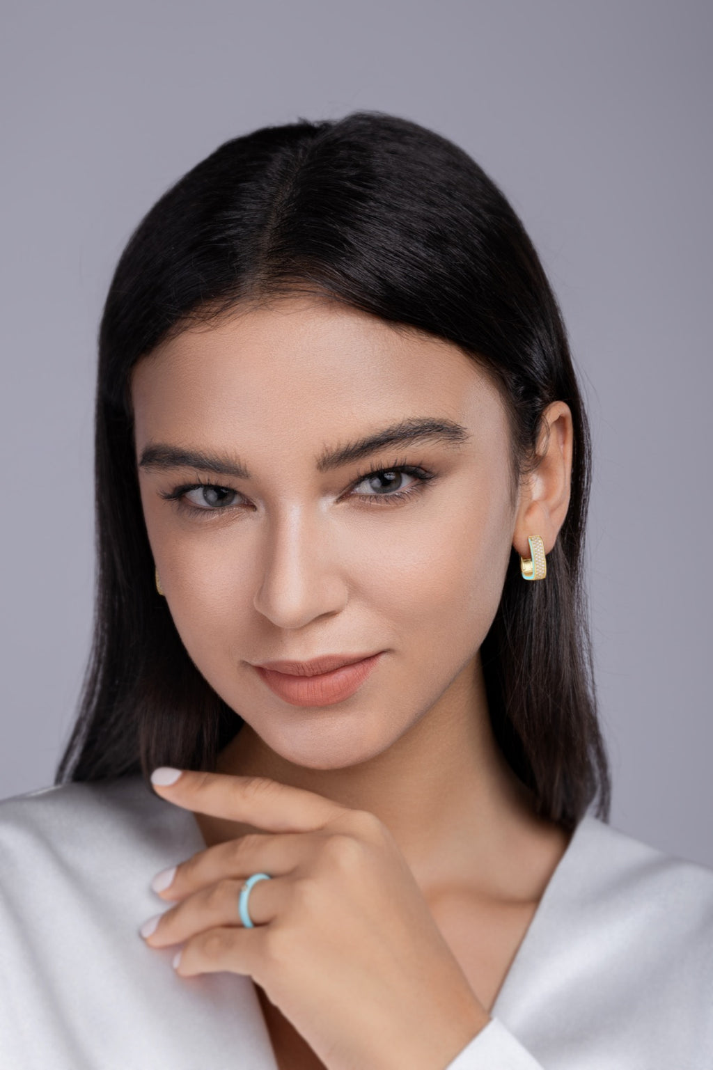 Riviera Moissanite Enamel Huggie Hoop Earrings in Gold-Tone Sterling Silver