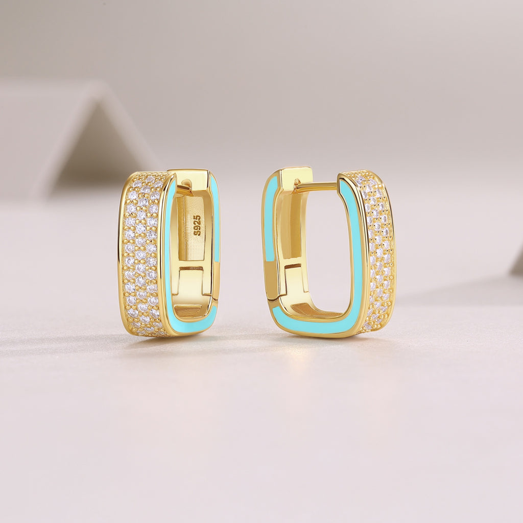 Riviera Moissanite Enamel Huggie Hoop Earrings in Gold-Tone Sterling Silver