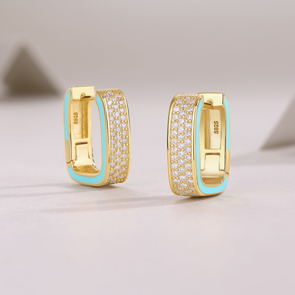 Riviera Moissanite Enamel Huggie Hoop Earrings in Gold-Tone Sterling Silver