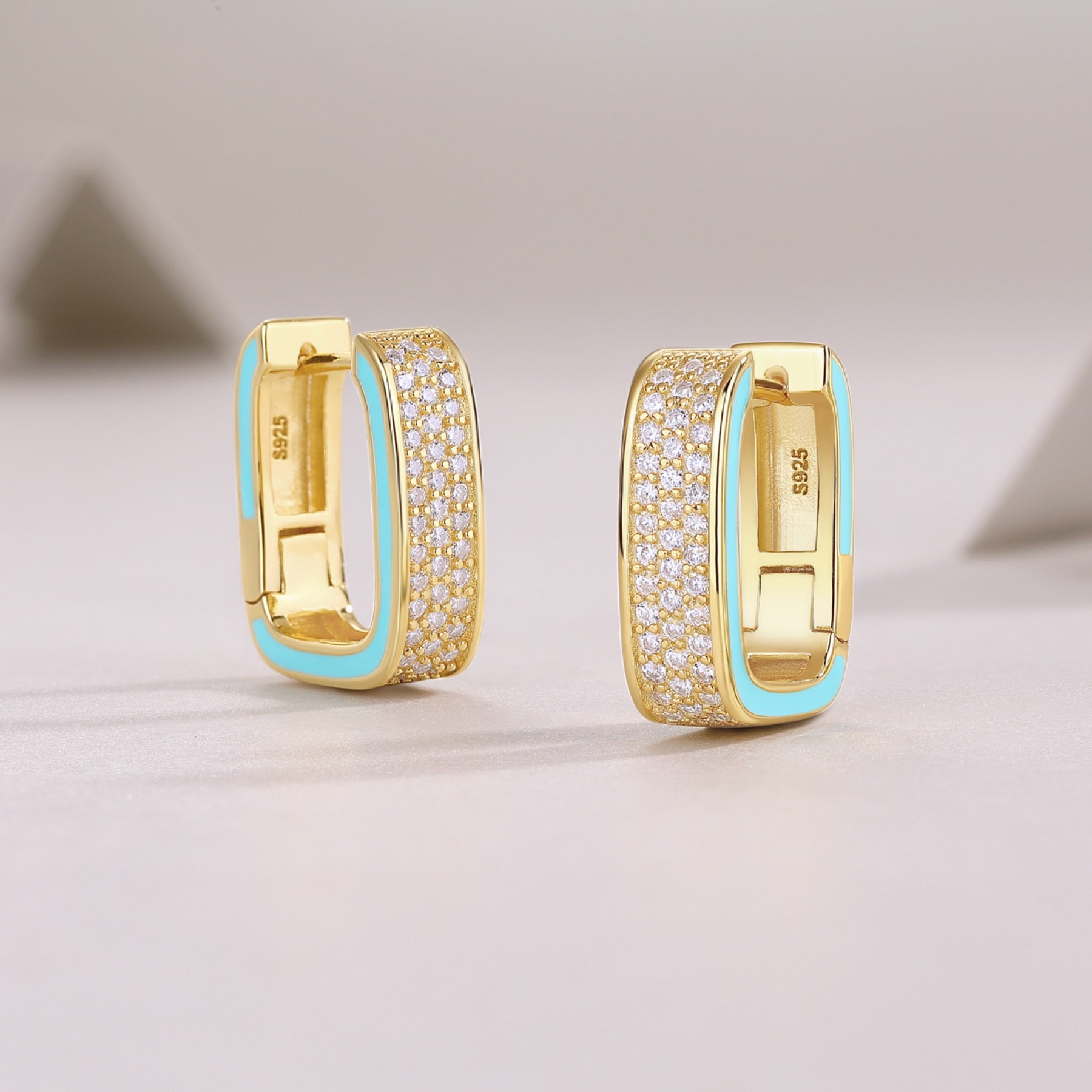 Riviera Moissanite Enamel Huggie Hoop Earrings in Gold-Tone Sterling Silver