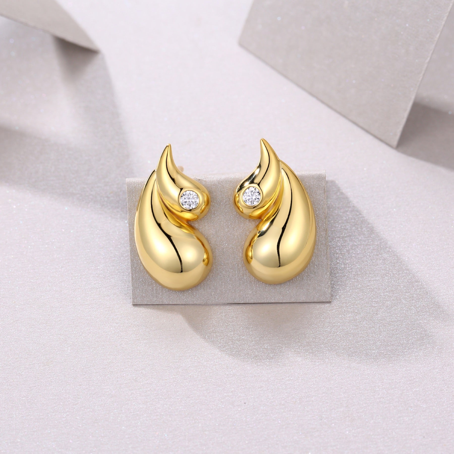 Rosee Moissanite Teardrop Stud Earrings in Gold-Tone Sterling Silver