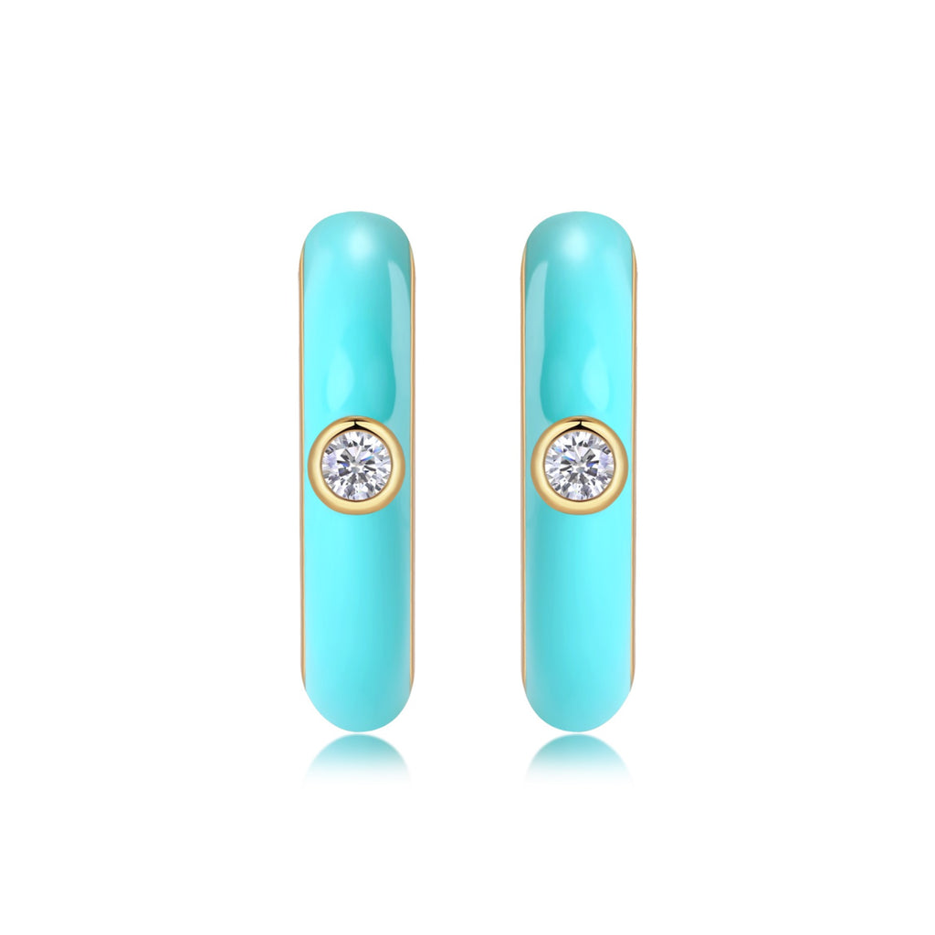 Azur Moissanite Enamel Hoop Earrings in Gold-Tone Sterling Silver