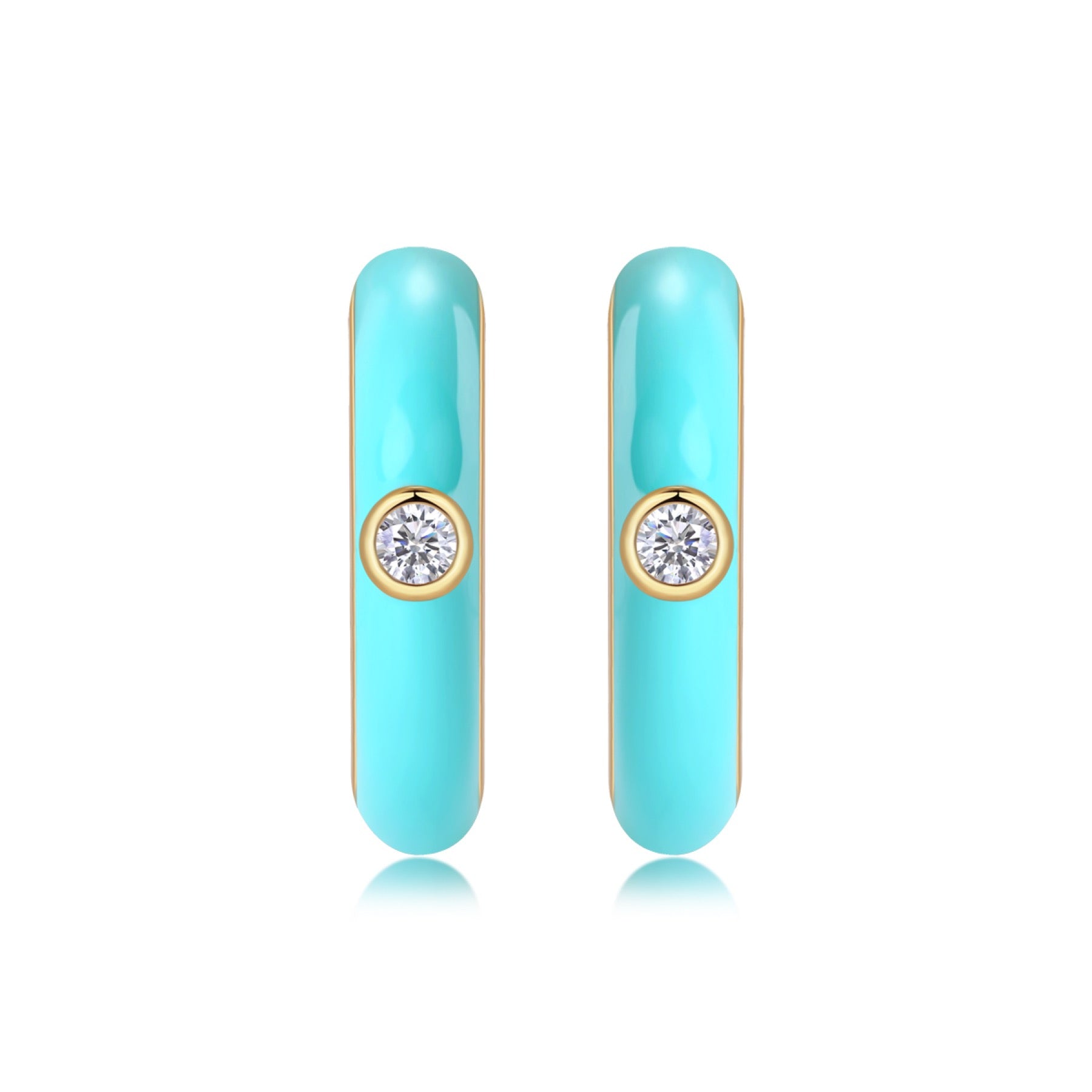 Azur Moissanite Enamel Hoop Earrings in Gold-Tone Sterling Silver