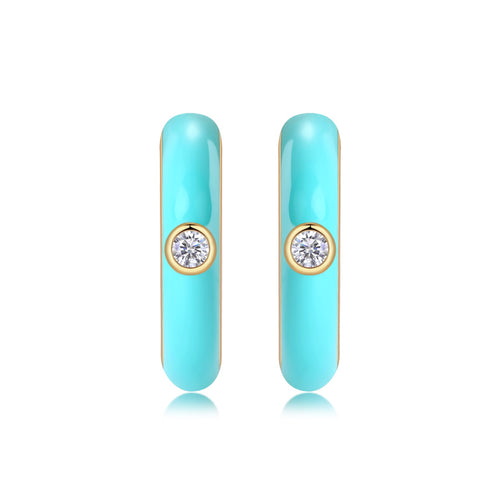 Azur Moissanite Enamel Hoop Earrings in Gold-Tone Sterling Silver