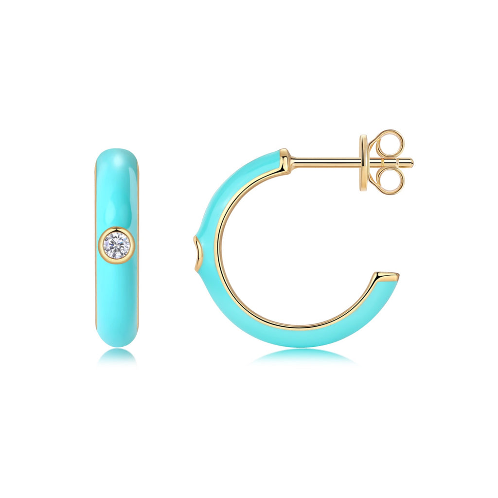 Azur Moissanite Enamel Hoop Earrings in Gold-Tone Sterling Silver