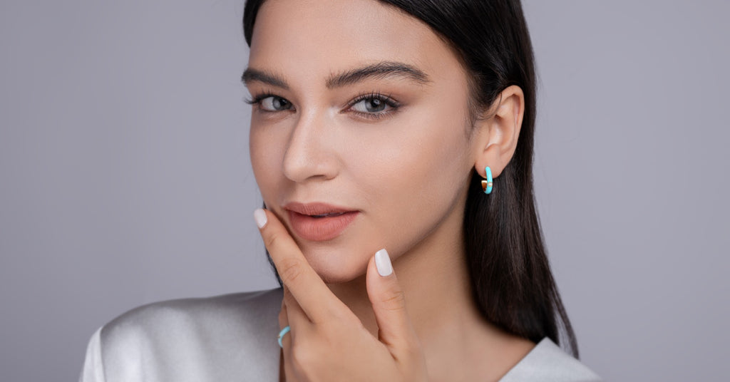 Azur Moissanite Enamel Hoop Earrings in Gold-Tone Sterling Silver