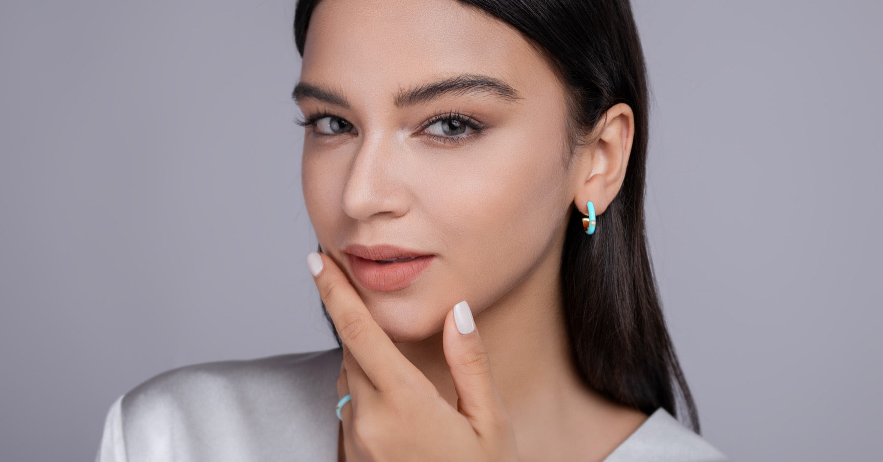 Azur Moissanite Enamel Hoop Earrings in Gold-Tone Sterling Silver
