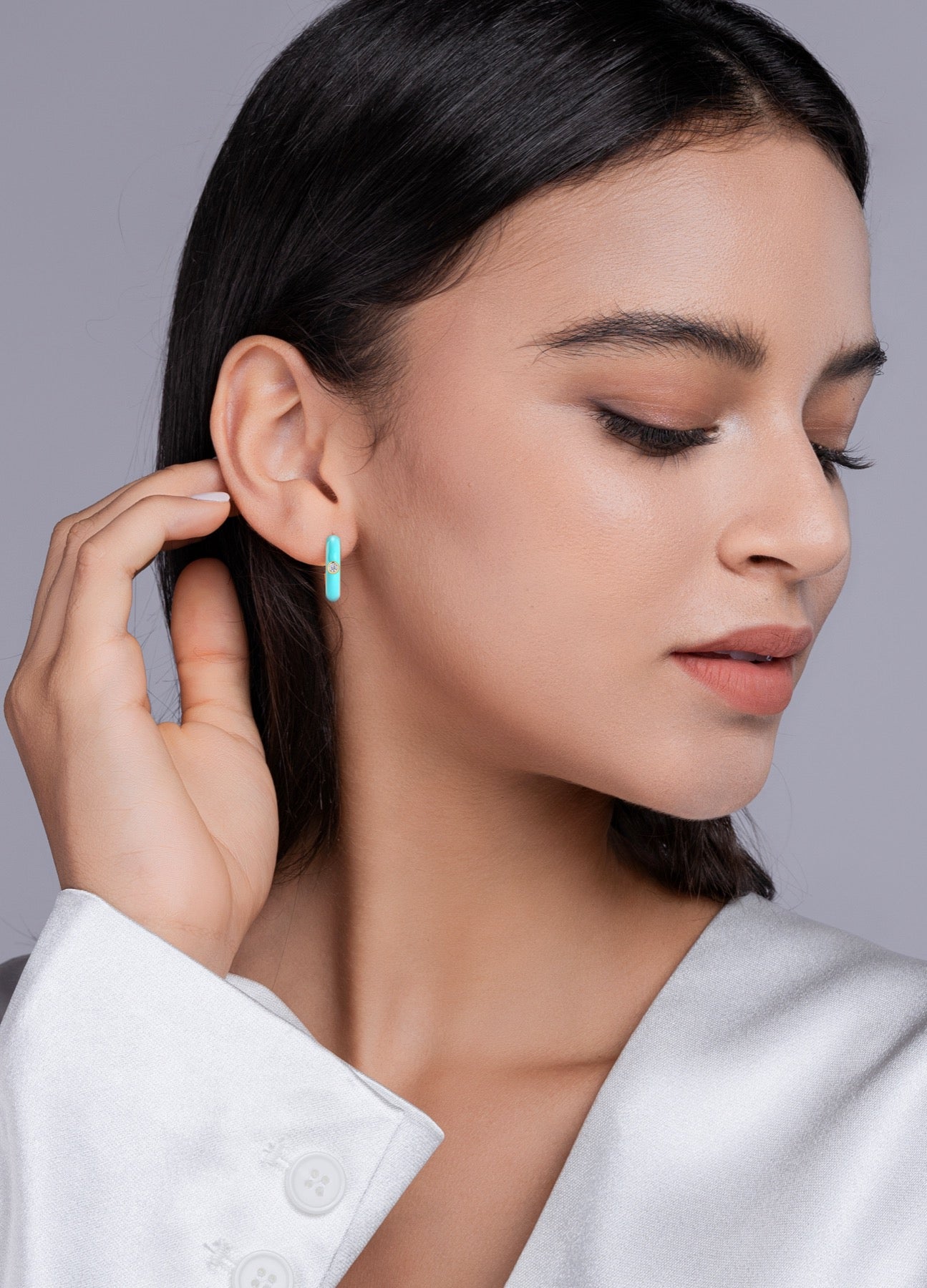 Azur Moissanite Enamel Hoop Earrings in Gold-Tone Sterling Silver