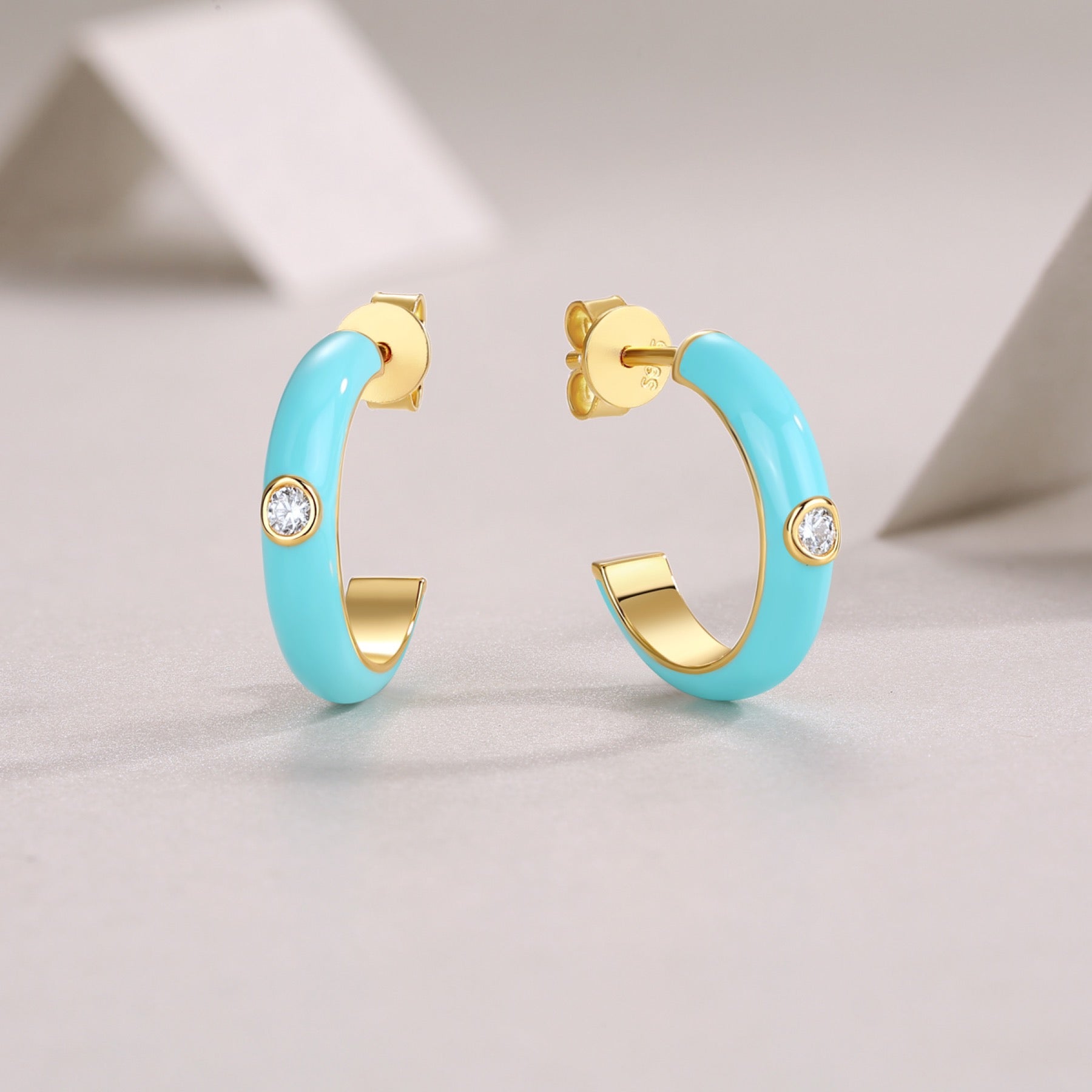 Azur Moissanite Enamel Hoop Earrings in Gold-Tone Sterling Silver