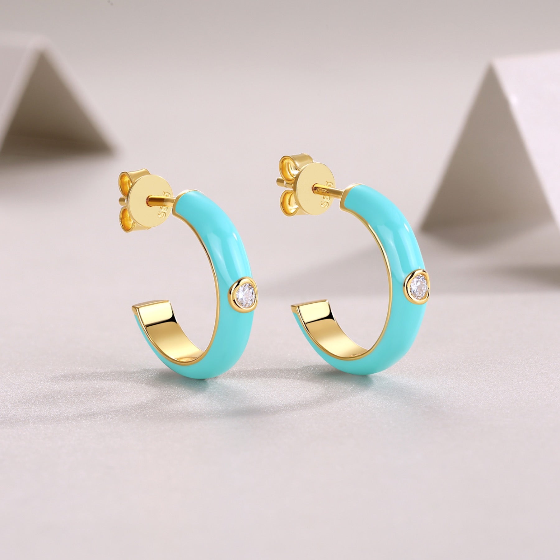 Azur Moissanite Enamel Hoop Earrings in Gold-Tone Sterling Silver
