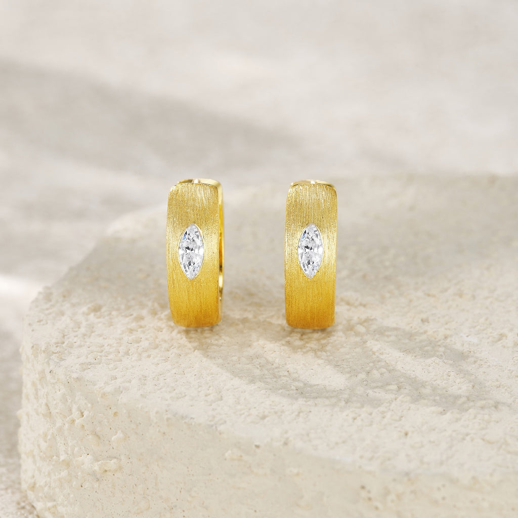 Aurum Marquise-Cut Moissanite Hoop Earrings in Gold-Tone Sterling Silver