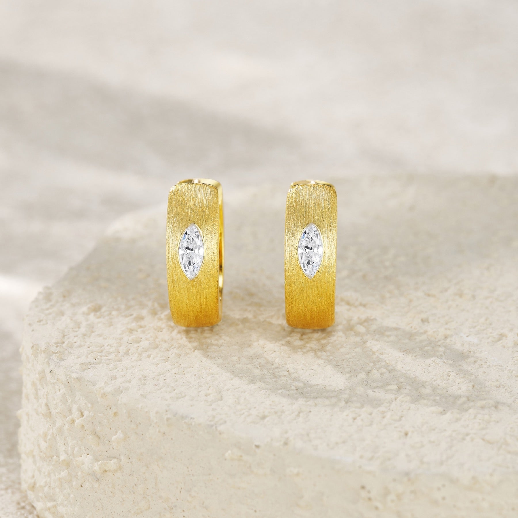 Aurum Marquise-Cut Moissanite Hoop Earrings in Gold-Tone Sterling Silver