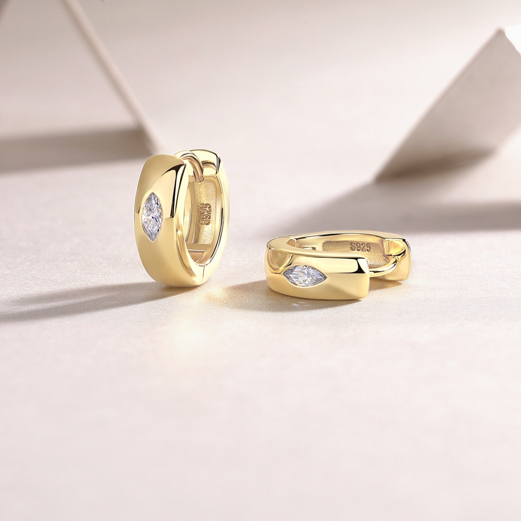 Aurum Marquise-Cut Moissanite Hoop Earrings in Gold-Tone Sterling Silver