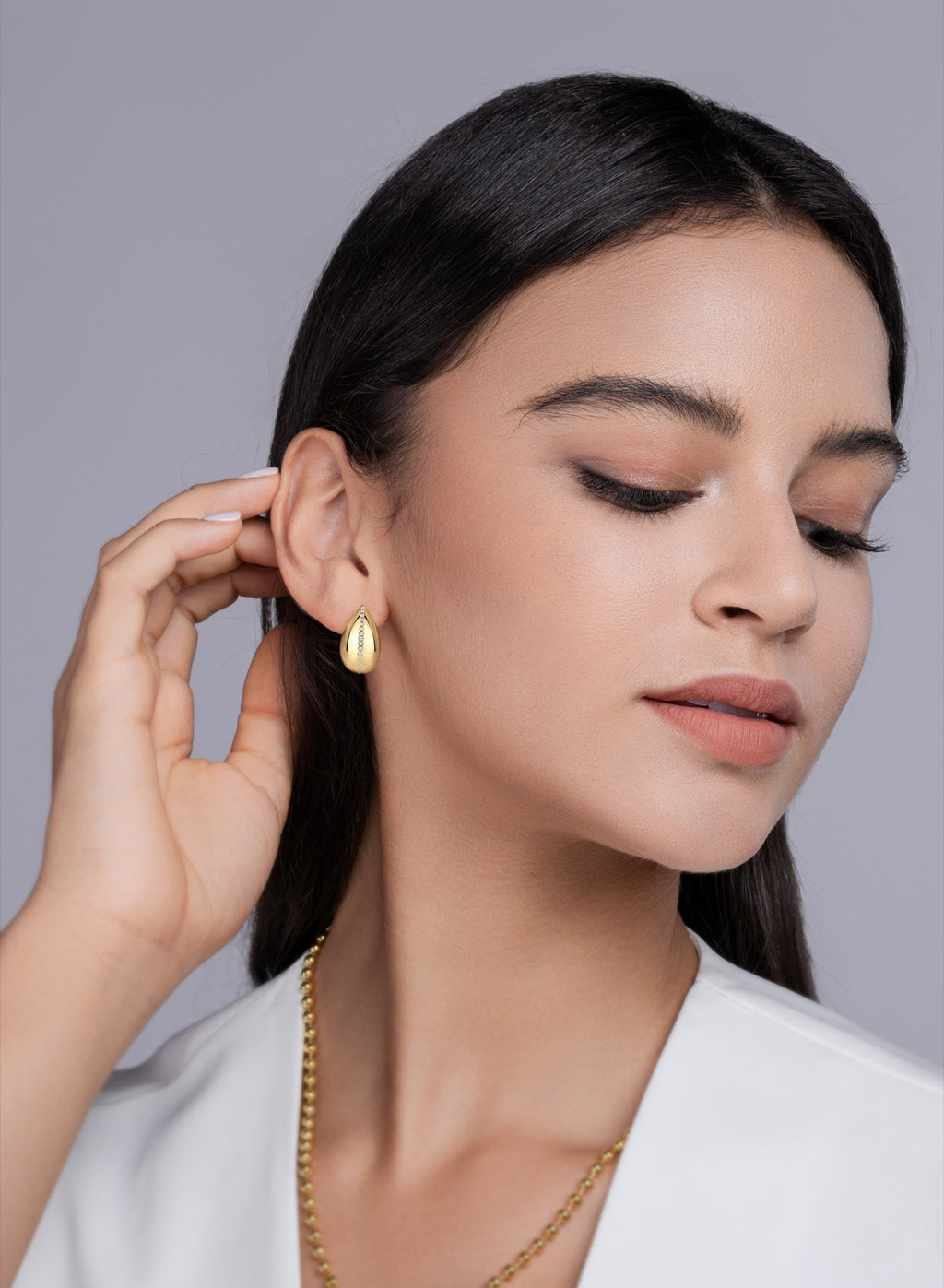 Larme Moissanite Teardrop Stud Earrings in Gold-Tone Sterling Silver