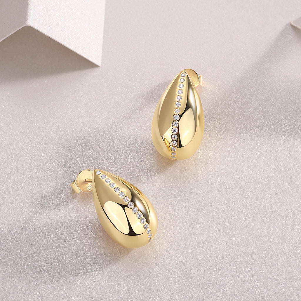 Larme Moissanite Teardrop Stud Earrings in Gold-Tone Sterling Silver