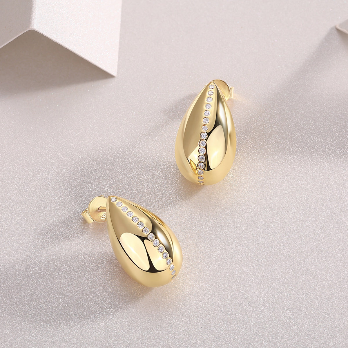 Larme Moissanite Teardrop Stud Earrings in Gold-Tone Sterling Silver