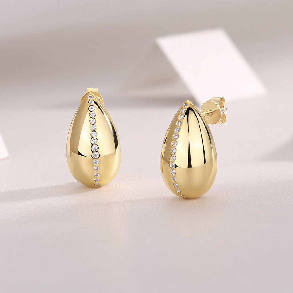 Larme Moissanite Teardrop Stud Earrings in Gold-Tone Sterling Silver