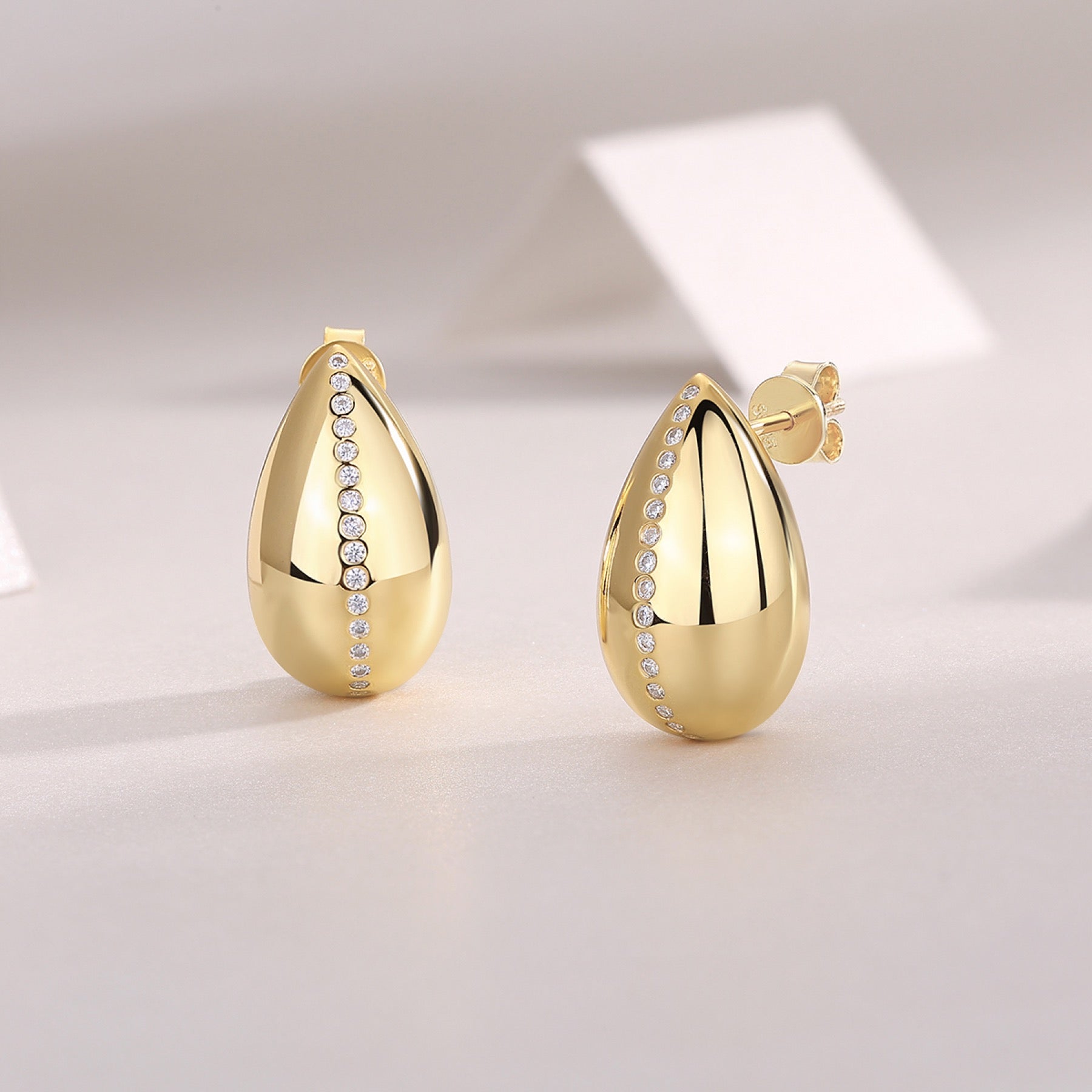 Larme Moissanite Teardrop Stud Earrings in Gold-Tone Sterling Silver