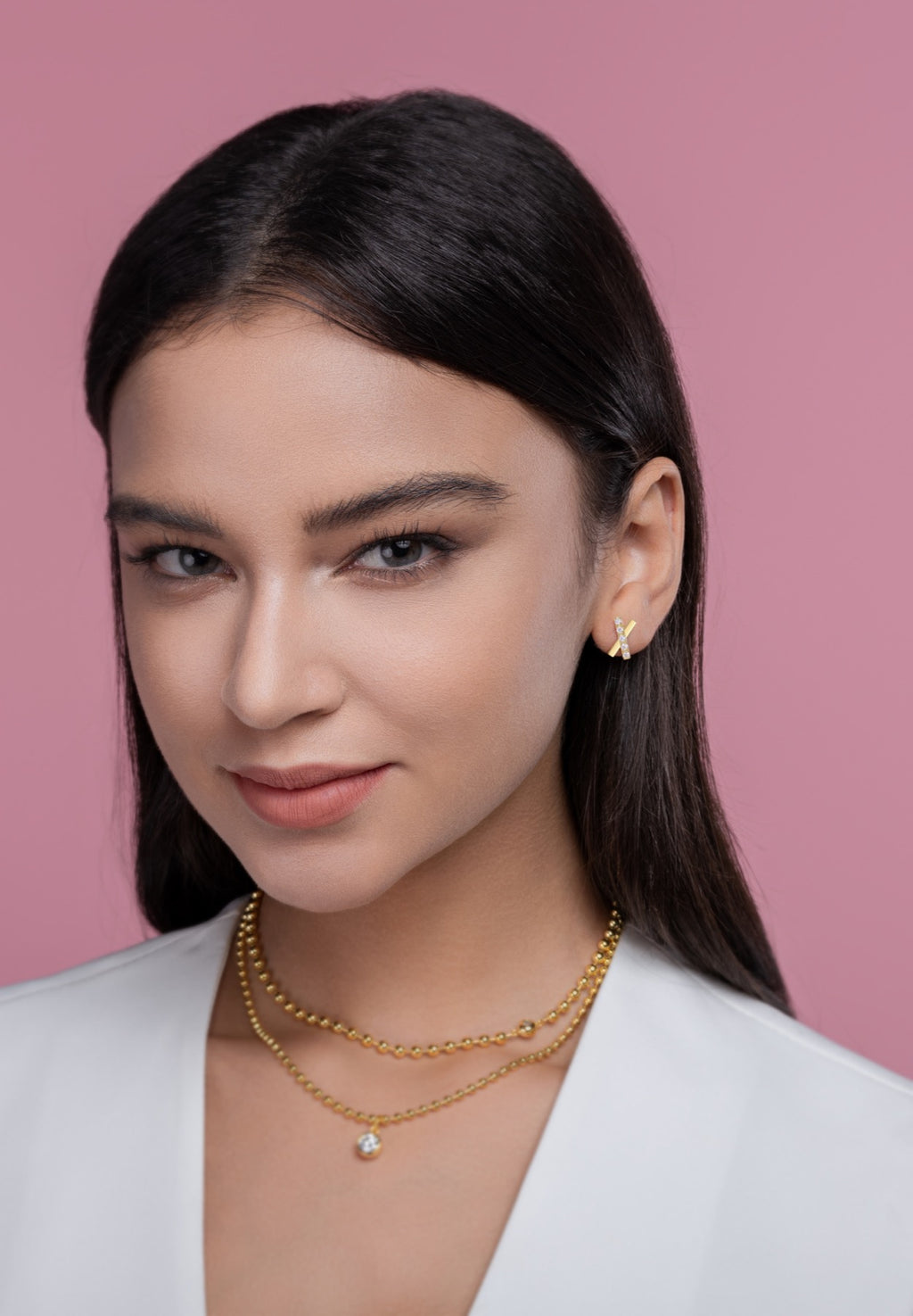 Bacio Moissanite Ear Climber Earrings in Gold-Tone Sterling Silver