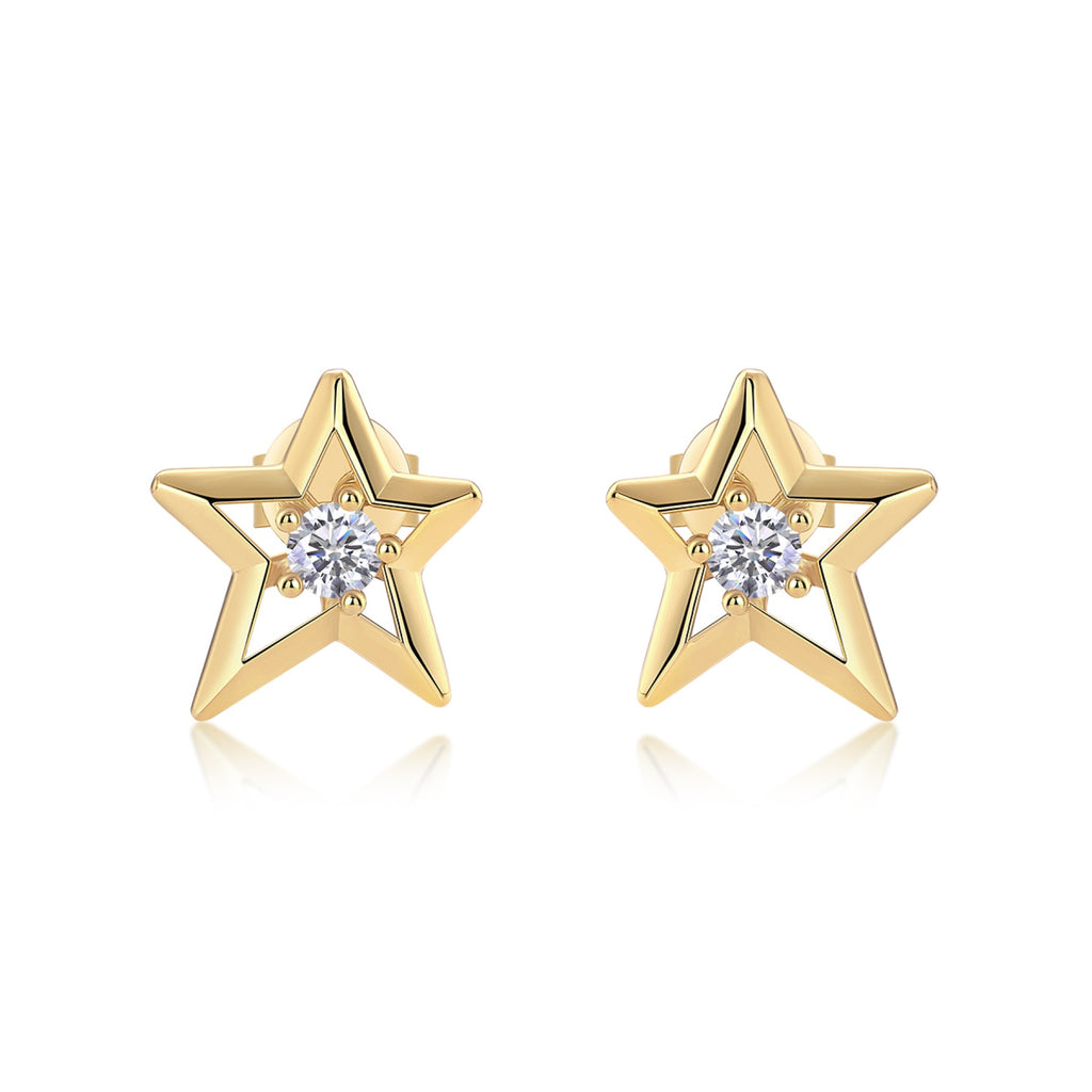 Astro Moissanite Star Stud Earrings in Gold-Tone Sterling Silver