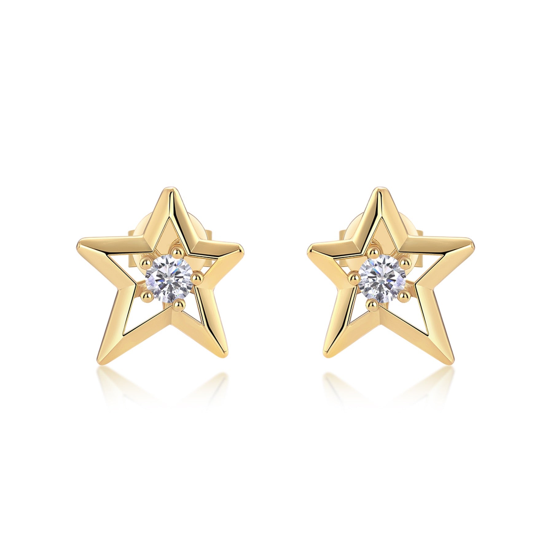 Astro Moissanite Star Stud Earrings in Gold-Tone Sterling Silver