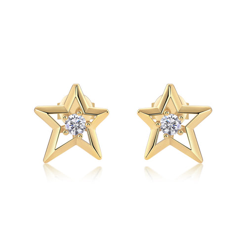 Astro Moissanite Star Stud Earrings in Gold-Tone Sterling Silver